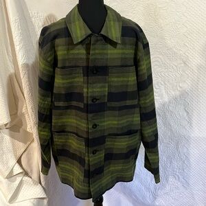 Houston‎ White plaid green utility shacket , size medium, NWT